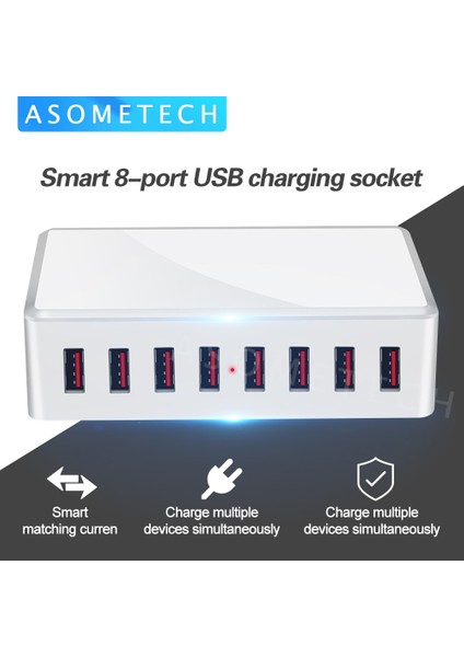 Ab Tak 40 W 8 Port USB Şarj Adaptörü Hub Şarj Istasyonu Soket Telefon Şarj Cihazı iPhone 6 7 8 Samsung Xiaomi Huawei Abd Ab Ingıltere Au Tak (Yurt Dışından)