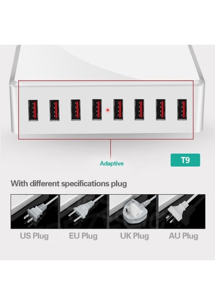Ab Tak 40 W 8 Port USB Şarj Adaptörü Hub Şarj Istasyonu Soket Telefon Şarj Cihazı iPhone 6 7 8 Samsung Xiaomi Huawei Abd Ab Ingıltere Au Tak (Yurt Dışından) fiyatları