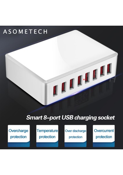 Ab Tak 40 W 8 Port USB Şarj Adaptörü Hub Şarj Istasyonu Soket Telefon Şarj Cihazı iPhone 6 7 8 Samsung Xiaomi Huawei Abd Ab Ingıltere Au Tak (Yurt Dışından) modelleri