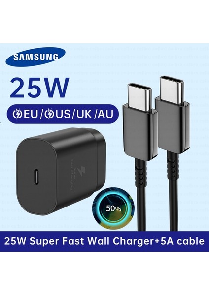Au Siyah Orijinal 25W Süper Hızlı Duvar Şarj Cihazı Samsung USB Tip C Pd Güç Adaptörü Galaxy S22 Ultra S21 S21 + S20 Fe 5g A52 Tab S8 S7 (Yurt Dışından) fiyatları