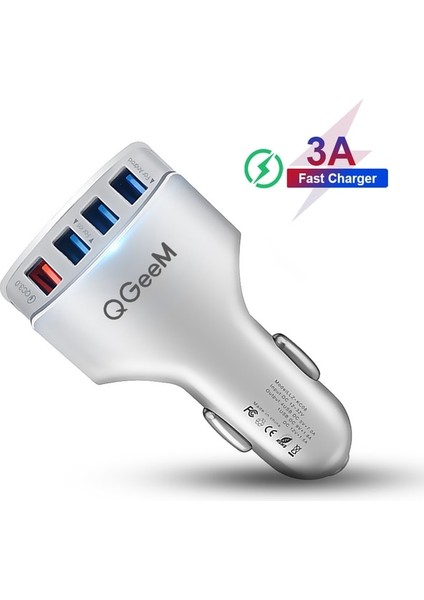 1xqc 3X2A Beyaz Qgeem 4 USB Qc 3.0 Araç Şarj Cihazı Hızlı Şarj 3.0 Telefon Araba Hızlı Ön Arka Şarj Adaptörü Araba Taşınabilir Şarj Cihazı iPhone Için Fiş (Yurt Dışından)