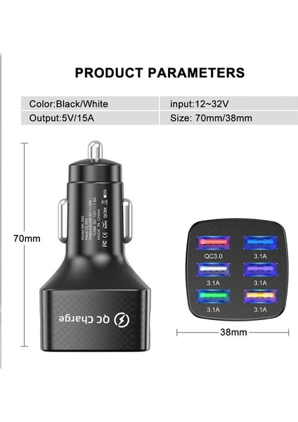Wandcable iPhone 6 Port USB Araç Şarj Cihazı Çakmak Için 75W Hızlı Şarj Samsung Xiaomi Cep Telefonu iPhone 13 Pro Max 12 11 7 8 Artı (Yurt Dışından) indirimleri