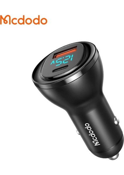 Siyah Mcdodo USB Araç Şarj Cihazı Tip-C Usb-A Dijital Ekran Çift Bağlantı Noktalı Hızlı Şarj iPhone Xiaomi Macbook Için Usb-C Otomatik Çakmak (Yurt Dışından)