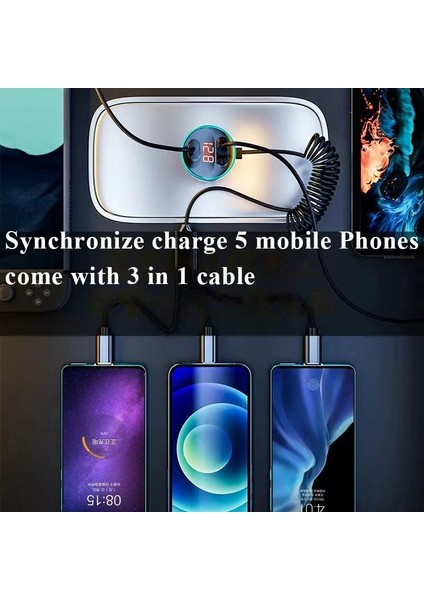 Tek Şarj Cihazı 150W USB Araç Şarj Cihazı 5'i 1 Arada Hızlı Şarj Adaptörü iPhone 13 12 11 Pro Max iPad Pro Xiaomi Samsung Telefon ile 3'ü 1 Arada Kablo (Yurt Dışından) indirimleri