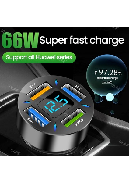 66W 4usb Olaf 66W USB C Araç Şarj Cihazı Hızlı Şarj Hızlı Şarj 4.0 3.0 Scp USB Araç Telefonu Şarj Cihazı Huawei Samsung iPhone 14 12 Pro (Yurt Dışından) fiyatları