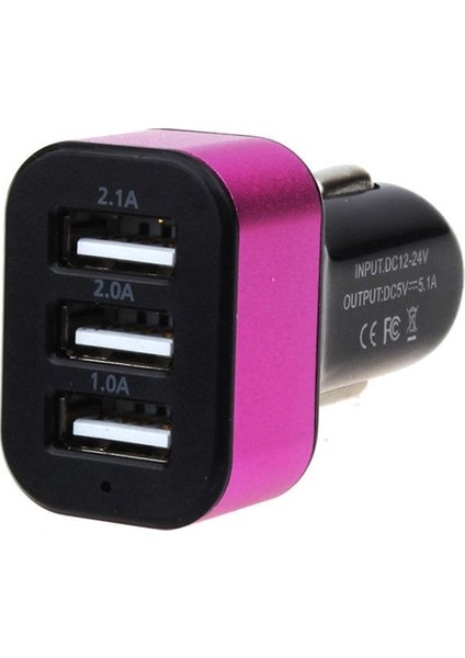 Gül Kırmızı 1 Adet Evrensel USB 3 Bağlantı Noktalı Şarj Cihazı Dc 5.0 V 2.1A Cep Telefonu Hızlı Şarj Araç Şarj Adaptörü iPhone Samsung Huawei Xiaomi Için (Yurt Dışından)