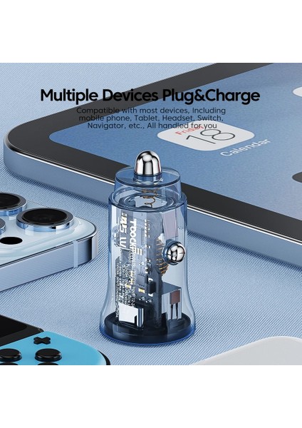 Kahverengi Çift USB Toocki Araç Şarj Cihazı Hızlı Şarj 3.0 USB Tip C Hızlı Chargeur 45W Araç Telefonu Şarj Adaptörü iPhone 14 13 Pro Xiaomi Samsung Için (Yurt Dışından) fırsatları
