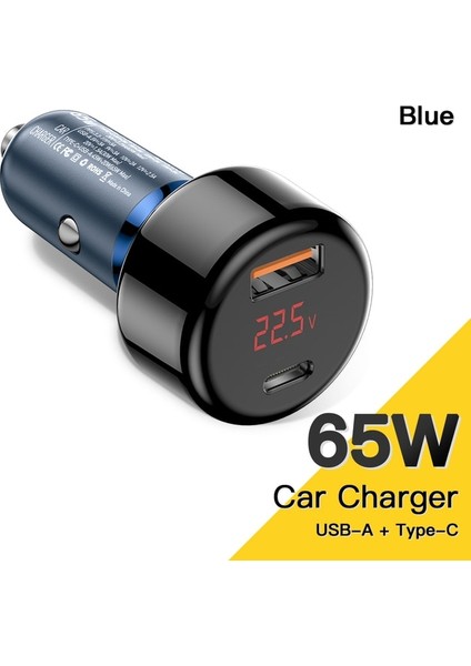 Mavi Essager 65W USB Araç Şarj Cihazı Qc 4.0 Pd 3.0 USB Tip C Araç Telefonu Hızlı Şarj Cihazı Xiaomi IPHONE13 Huawei Poco Redmi Oneplus Dizüstü Bilgisayar (Yurt Dışından)
