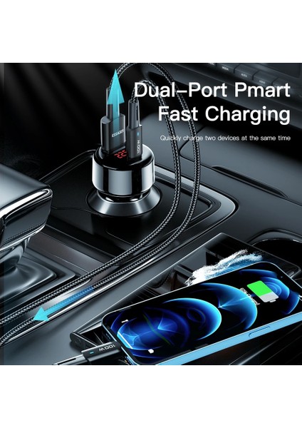 Mavi Essager 65W USB Araç Şarj Cihazı Qc 4.0 Pd 3.0 USB Tip C Araç Telefonu Hızlı Şarj Cihazı Xiaomi IPHONE13 Huawei Poco Redmi Oneplus Dizüstü Bilgisayar (Yurt Dışından) fırsatları