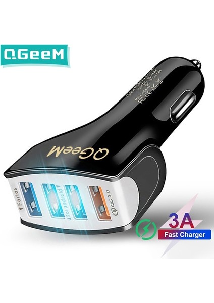 1xqc 3X2A Siyah Qgeem 4 USB Qc 3.0 Araç Şarj Cihazı Hızlı Şarj 3.0 Telefon Araba Hızlı Ön Arka Şarj Adaptörü Araba Taşınabilir Şarj Cihazı iPhone Için Fiş (Yurt Dışından)