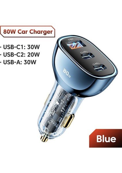 80W 1usb VE2C Mavi Toocki 80W USB C Araç Şarj Cihazı Qc3.0 Hızlı Şarj Pd Hızlı USB Tip C Araç Telefonu Şarj Cihazı iPhone iPad Xiaomi Poco Huawei Samsung Için (Yurt Dışından)