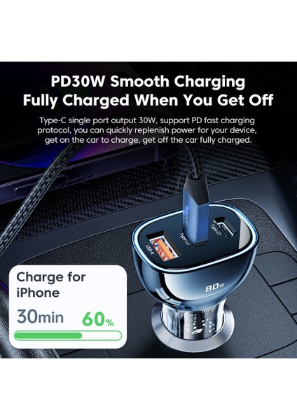 80W 1usb VE2C Mavi Toocki 80W USB C Araç Şarj Cihazı Qc3.0 Hızlı Şarj Pd Hızlı USB Tip C Araç Telefonu Şarj Cihazı iPhone iPad Xiaomi Poco Huawei Samsung Için (Yurt Dışından) indirimleri