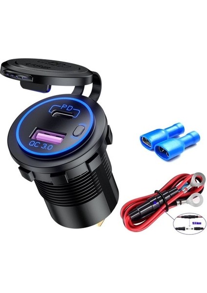 A Mavi Telli 48W USB Tip C Araç USB Şarj Soketi 12V/24V Çift USB Çıkışı Pd3.0qc3.0 LED Voltmetreli ve Açma/kapama Anahtarlı Araç Soketi Hızlı C (Yurt Dışından)