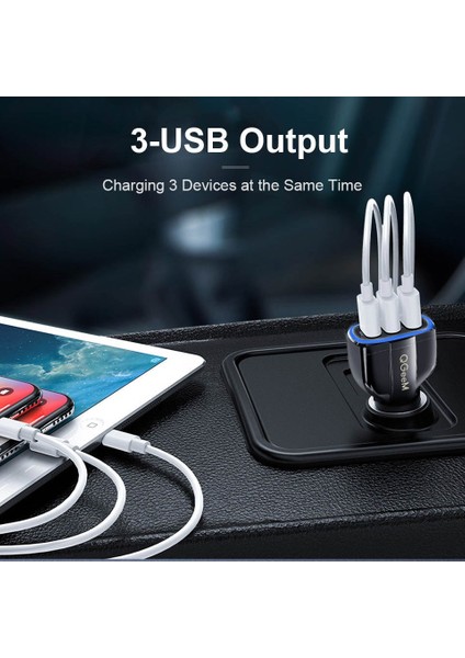 Nobel Siyah Qgeem Qc 3.0 3 USB Araç Şarj Cihazı Hızlı Şarj 3.0 3 Bağlantı Noktalı Hızlı Şarj Araç Telefonu Için Şarj Adaptörü iPhone Xiaomi Mi 9 Redmi (Yurt Dışından) fırsatları