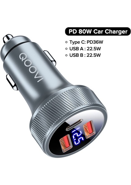Pd Qc 80W Qoovı 80W Araç Şarj Cihazı USB Tip C Çift Bağlantı Noktalı USB Telefon Şarj Cihazı Pd Hızlı Şarj iPhone 13 Xiaomi Samsung iPad Dizüstü Bilgisayarlar Tabletler (Yurt Dışından)