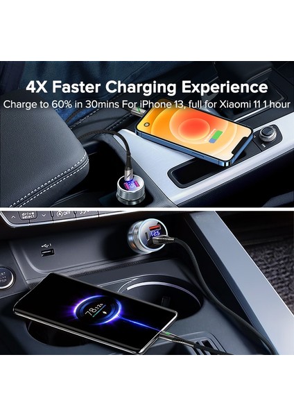 Pd Qc 80W Qoovı 80W Araç Şarj Cihazı USB Tip C Çift Bağlantı Noktalı USB Telefon Şarj Cihazı Pd Hızlı Şarj iPhone 13 Xiaomi Samsung iPad Dizüstü Bilgisayarlar Tabletler (Yurt Dışından) fiyatları