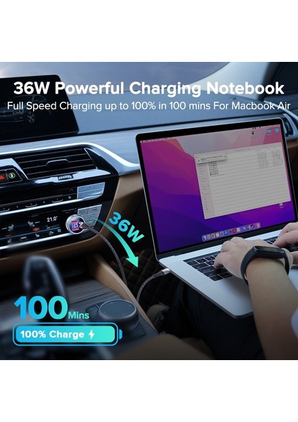 Pd Qc 80W Qoovı 80W Araç Şarj Cihazı USB Tip C Çift Bağlantı Noktalı USB Telefon Şarj Cihazı Pd Hızlı Şarj iPhone 13 Xiaomi Samsung iPad Dizüstü Bilgisayarlar Tabletler (Yurt Dışından) fırsatları