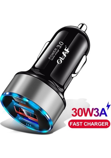 Qc 3.0 Gümüş-Siyah Olaf 30W 5V 3A Çift Qc 3.0 Hızlı USB Araç Şarj Cihazı iPhone x 8 Samsung S10 Xiaomi Hızlı Şarj 3.0 Arabada LED Dijital Ekran (Yurt Dışından)