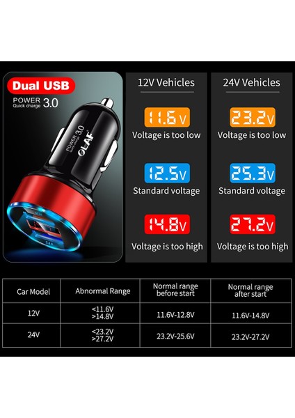 Qc 3.0 Gümüş-Siyah Olaf 30W 5V 3A Çift Qc 3.0 Hızlı USB Araç Şarj Cihazı iPhone x 8 Samsung S10 Xiaomi Hızlı Şarj 3.0 Arabada LED Dijital Ekran (Yurt Dışından) modelleri