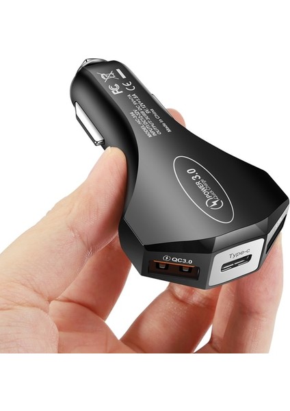 Siyah 2 USB 1 Tip C 48W USB Şarj Cihazı Araç Telefonu Araç Şarj Cihazı Qc3.0 Hızlı Şarj iPhone 11 Xiaomi Huawei Samsung Cep Telefonu USB C Araç Adaptörü (Yurt Dışından)