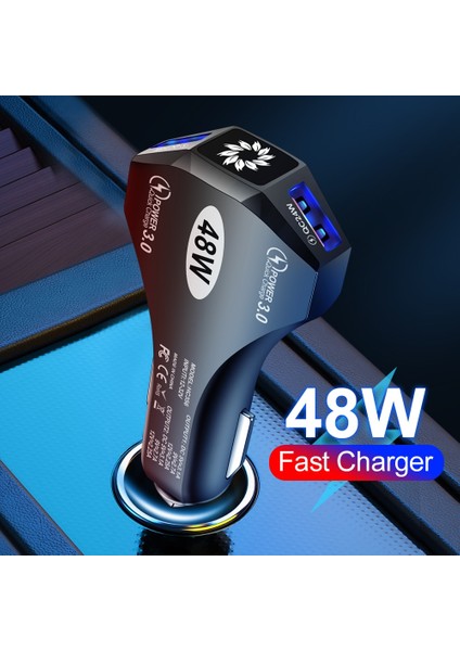 Siyah 2 USB 1 Tip C 48W USB Şarj Cihazı Araç Telefonu Araç Şarj Cihazı Qc3.0 Hızlı Şarj iPhone 11 Xiaomi Huawei Samsung Cep Telefonu USB C Araç Adaptörü (Yurt Dışından) fiyatları