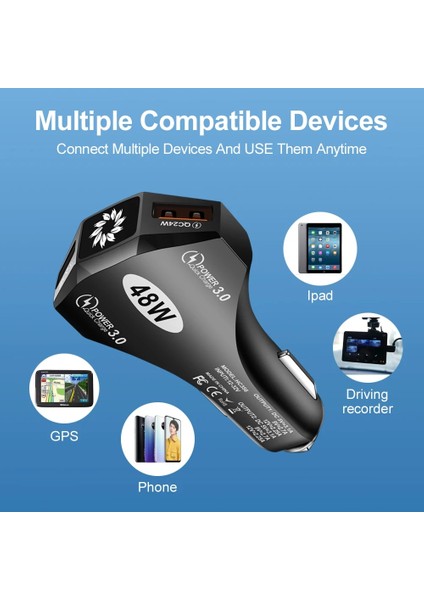 Siyah 2 USB 1 Tip C 48W USB Şarj Cihazı Araç Telefonu Araç Şarj Cihazı Qc3.0 Hızlı Şarj iPhone 11 Xiaomi Huawei Samsung Cep Telefonu USB C Araç Adaptörü (Yurt Dışından) indirimleri