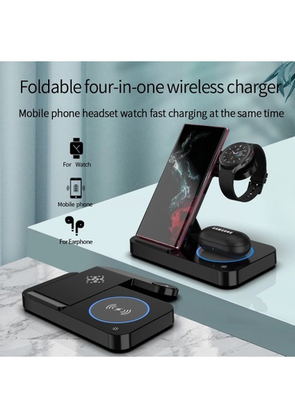 Samsung 100W 4'ü 1 Arada Kablosuz Şarj Standı Katlanabilir Hızlı Şarj Istasyonu iPhone 14 13 12 Samsung S22 S21 Galaxy Apple Watch 8 7 Için Siyah (Yurt Dışından) indirimleri