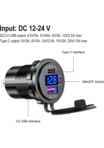 Blue-Line-Standart 12V 48W USB Çıkışı Su Geçirmez Şarj Soketi Pd Tip C ve Qc3.0 Araba Tekne Deniz Kamyon Golf Arabası Için LED Voltmetre ile USB Bağlantı Noktası (Yurt Dışından) indirimleri