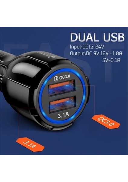 E5-2 Şarj Istasyonu Qc3.0 Hızlı Şarj Araç Telefonu Şarj Cihazı 3.1A Çift USB Bir-Iki-Iki Araç Şarj Cihazı Telefon Aksesuarları (Yurt Dışından) fiyatları