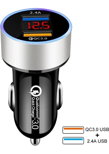 Araç Şarj Cihazı Gümüş Araba Hızlı Şarj Cihazı Çift USB Hızlı Şarj Qc 3.0 Telefon Şarj Adaptörü iPhone 12 11 Pro Max 6 7 8 Xiaomi Redmi Huawei Samsung (Yurt Dışından)