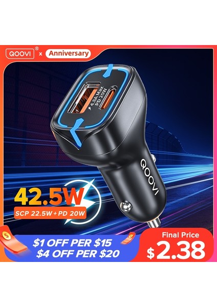 2usb A Siyah Qoovı 42.5W Araç Şarj Cihazı Pd USB Tip C iPhone Için Hızlı Şarj 14 Pro Hızlı Şarj 3.0 Araç Telefonu Şarj Cihazı Xiaomi Samsung Poco Için (Yurt Dışından) fiyatları