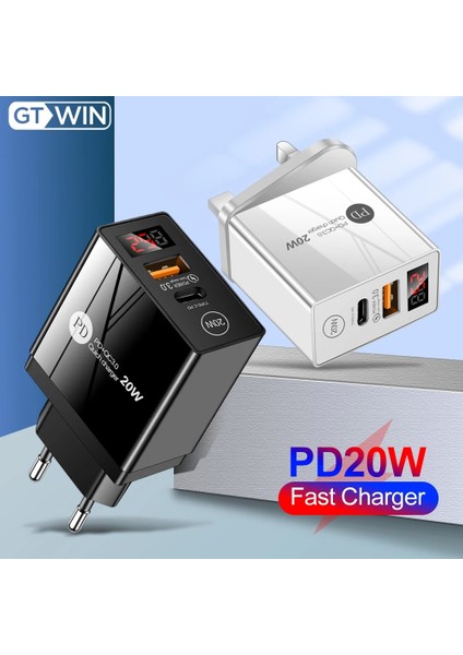 Siyah Abd Gtwın LED Ekran Qc3.0 USB C Telefon Şarj Cihazı Pd 20W Tip C iPhone 12 11 Pro Için Hızlı Şarj Adaptörü Huawei Xiaomi Samsung A51 (Yurt Dışından) fiyatları