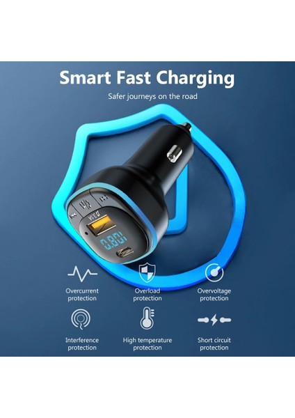 C33-BLACK Bluetooth 5.0 Araç Şarj Cihazı Hızlı Şarj USB Tip C Araç Telefonu Şarj Cihazı Fm Verici Handsfree Çakmak Mp3 Müzik Çalar (Yurt Dışından) fiyatları