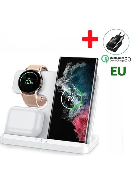 Ab Fişi ile Beyaz 30W 3'ü 1 Arada Kablosuz Şarj Standı Samsung Galaxy S22 S21 Ultra S20 S10 Hızlı Şarj Istasyonu Istasyonu Watch5 Pro Tutucu Buds2 (Yurt Dışından)