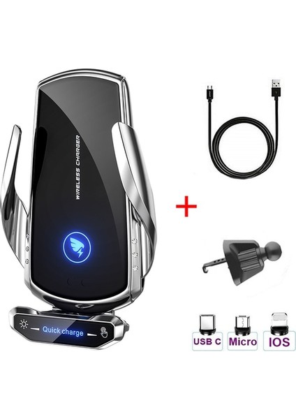 Airvent Silver 30W Araç Telefonu Tutucu Kablosuz Şarj Cihazı Qi Hızlı Şarj iPhone 12 13 Pro Xiaomi Samsung Huawei Manyetik Kablosuz Araç Şarj Cihazı (Yurt Dışından)