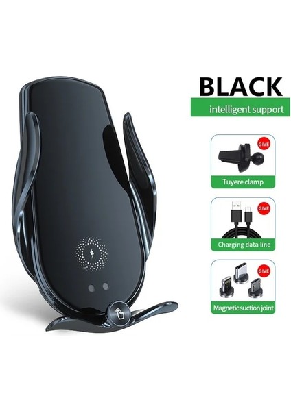 Siyah Manyetik 15 W Araç Kablosuz Şarj Cihazı iPhone 14 13 12 11 Pro Max Kızılötesi Otomatik Indüksiyon Kablosuz Şarj Cihazları Telefon Tutucu (Yurt Dışından)