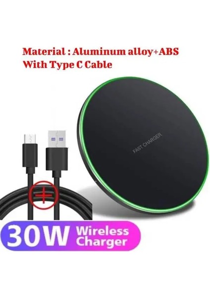 Siyah Kablo ile 30W Hızlı Kablosuz Şarj Pedi iPhone 14 13 12 11X8 Pro Max Samsung Galaxy S22 S21 Xiaomi 12 Kablosuz Şarj Istasyonu Istasyonu (Yurt Dışından)