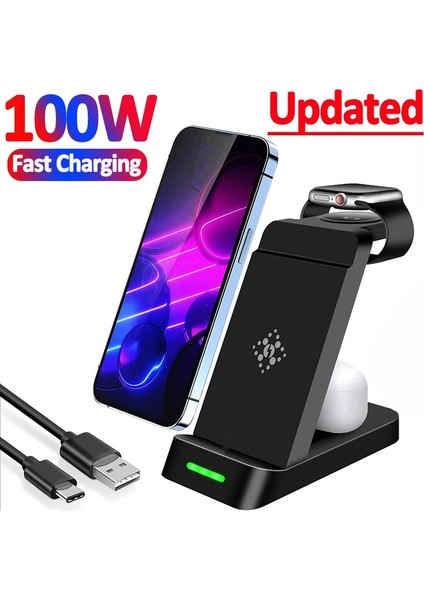 iphone Için Kablosuz 100W 3'ü 1 Arada Kablosuz Şarj Standı Hızlı Şarj Dock Istasyonu iPhone 14 13 12 11 Samsung S22 S21 Galaxy Apple Watch 8 7 6 (Yurt Dışından) fiyatları