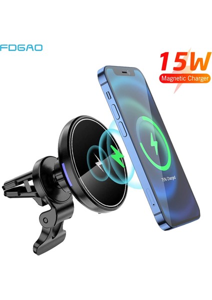 Siyah Araç Adaptörü 15W Pd Araç Manyetik Indüksiyon Kablosuz Şarj Cihazı Telefon Tutucu iPhone 14 13 12 Pro Max Mini Dağı Hızlı Şarj Standı Için Hava Firar (Yurt Dışından) fırsatları