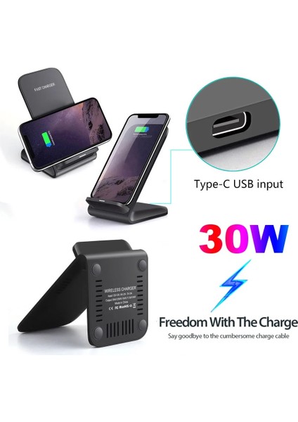 30W Tip C Fdgao 30W Indüksiyon Kablosuz Şarj Cihazı iPhone 14 13 12 11 Pro 8 Artı Xs Max Xr Hızlı Şarj Standı Dock Samsung S21 S20 (Yurt Dışından) modelleri