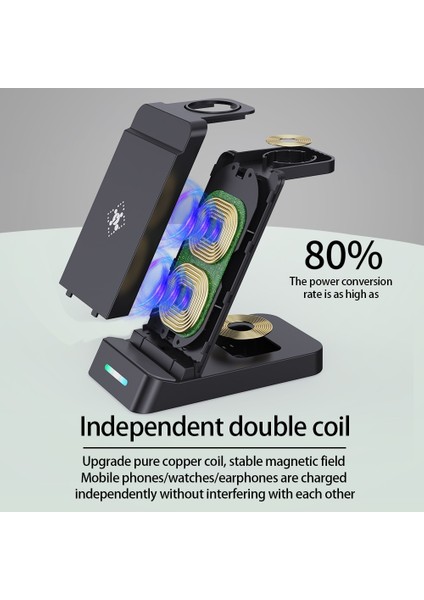 B20-W Apple 100W 3'ü 1 Arada Kablosuz Şarj Cihazı Standı Hızlı Şarj Istasyonu iPhone 11 12 13 14 Samsung S22 S21 Galaxy Apple Watch 8 7 6 (Yurt Dışından) fiyatları
