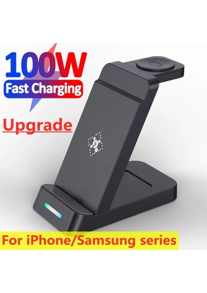 B20-W Apple 100W 3'ü 1 Arada Kablosuz Şarj Cihazı Standı Hızlı Şarj Istasyonu iPhone 11 12 13 14 Samsung S22 S21 Galaxy Apple Watch 8 7 6 (Yurt Dışından) indirimleri