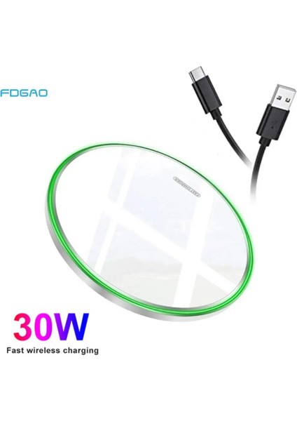 Siyah Kablo Olmadan 30W Kablosuz Şarj Pedi iPhone 14 13 12 11 Pro Max x Samsung S22 S21 Telefon Şarj Cihazları Indüksiyon Hızlı Şarj Istasyonu Istasyonu (Yurt Dışından) fiyatları
