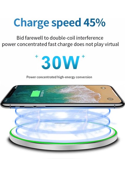 Siyah Kablo Olmadan 30W Kablosuz Şarj Pedi iPhone 14 13 12 11 Pro Max x Samsung S22 S21 Telefon Şarj Cihazları Indüksiyon Hızlı Şarj Istasyonu Istasyonu (Yurt Dışından) modelleri
