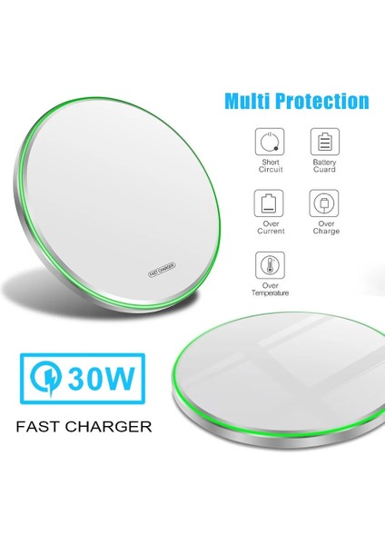 Siyah Kablo Olmadan 30W Kablosuz Şarj Pedi iPhone 14 13 12 11 Pro Max x Samsung S22 S21 Telefon Şarj Cihazları Indüksiyon Hızlı Şarj Istasyonu Istasyonu (Yurt Dışından) indirimleri