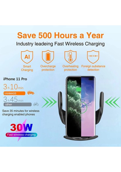 Siyah Manyetik 30W Araba Kablosuz Şarj Cihazı Kızılötesi Indüksiyon Hızlı Şarj Standı Istasyonu iPhone 14 13 12 11 Pro Max Xr Xs x 8 Artı (Yurt Dışından) indirimleri