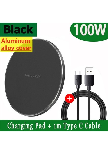 Siyah Kablo ile 100 W Hızlı Kablosuz Şarj Pedi iPhone 14 13 12 11 x Pro Max Samsung Galaxy S22 S21 Xiaomi Kablosuz Şarj Dock Istasyonu (Yurt Dışından)