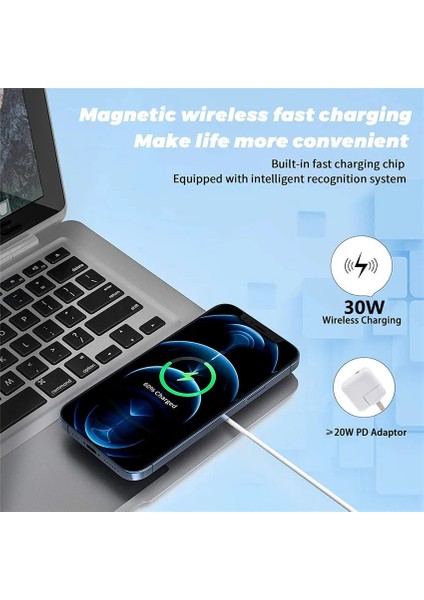 Beyaz Tip C Bağlantı Noktası 30W Manyetik Kablosuz Şarj Cihazı iPhone 13 12 Pro Max Mini Hızlı Mıknatıs Şarj Pedi Telefon Tutucu ile Samsung Xiaomi Vb Için (Yurt Dışından) fırsatları