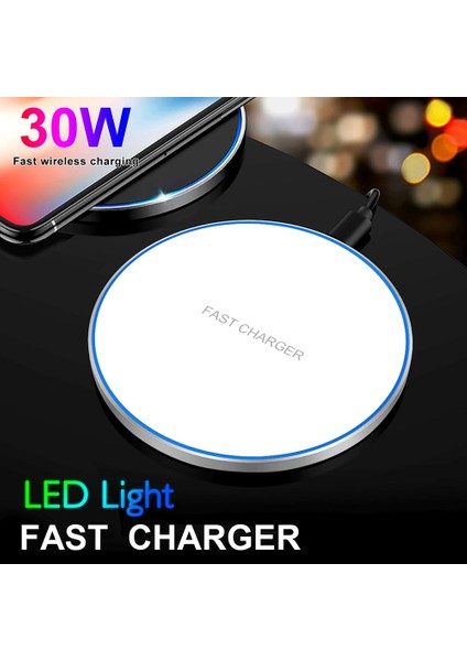 10W Mikro USB Siyah 30W Kablosuz Şarj Cihazı iPhone 14 13 12 11 Pro Xs Max Mini x Xr 8 Indüksiyon Hızlı Kablosuz Şarj Pedi Samsung S23 S22 S21 (Yurt Dışından) modelleri