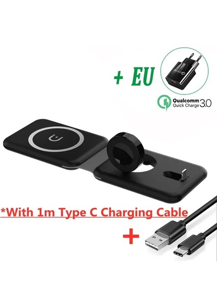 Kablolu Siyah Ab 65W 3'ü 1 Arada Manyetik Kablosuz Şarj Aleti Standı iPhone 14 13 12 11 Pro Max Apple Watch Için Mini Hızlı Şarj Istasyonu (Yurt Dışından)